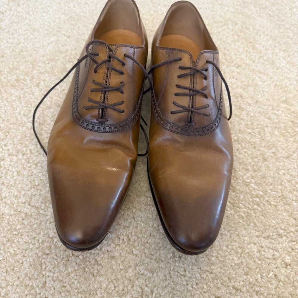 Genuine Gucci Men’s Light Brown Leather Dress Shoes 7G 8.5USA Lace Oxford 269646